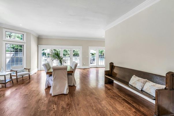 Dining room, Interior, Recessed Lighting, Wood Texture Flooring