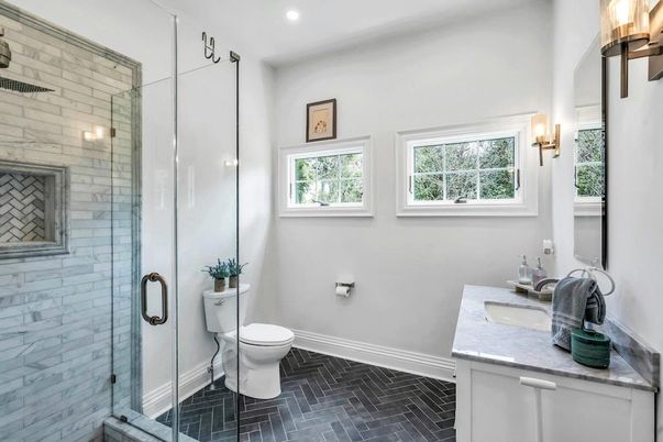 Bathroom, Glass Shower, Interior, Recessed Lighting