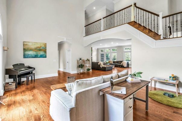 Interior, Living room, Piano, Recessed Lighting, Wood Texture Flooring
