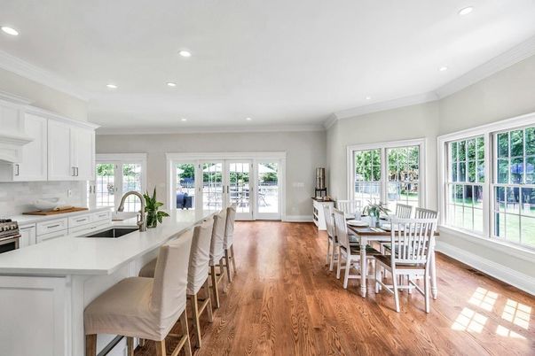 Dining room, Interior, Kitchen, Recessed Lighting, Wood Texture Flooring