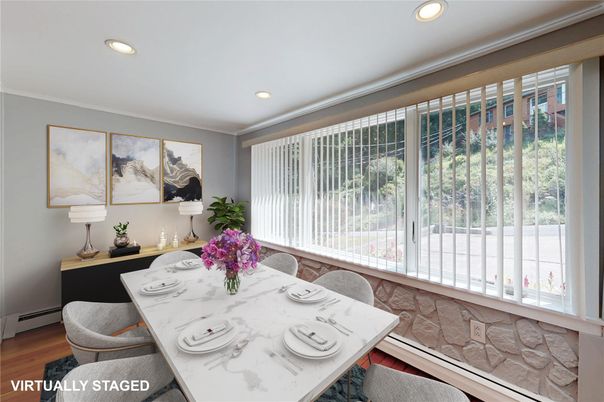 Dining room, Interior, Recessed Lighting, Wood Texture Flooring