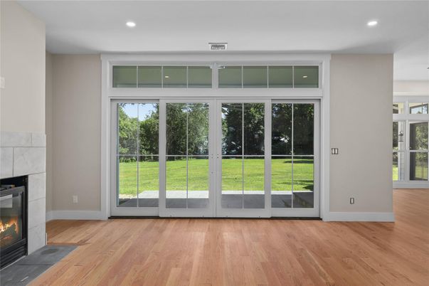 Empty room, Fireplace, Interior, Recessed Lighting, Wood Texture Flooring