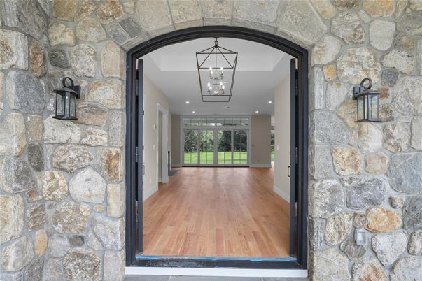 Interior, Pendant Lights, Recessed Lighting, Stone Walls, Wood Texture Flooring