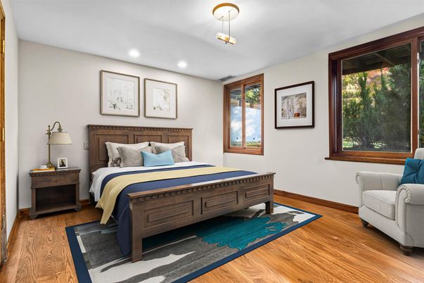 Bedroom, Interior, Recessed Lighting, Wood Texture Flooring