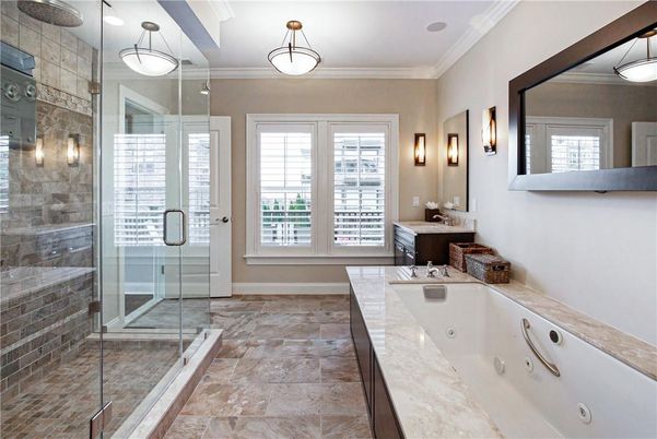 Bathroom, Glass Shower, Interior, Pendant Lights