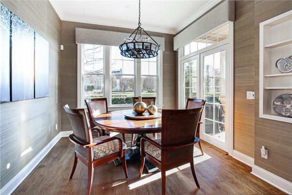 Dining room, Interior, Pendant Lights, Wood Texture Flooring