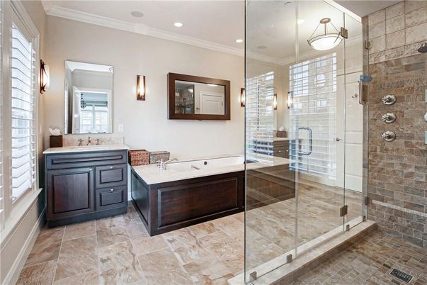 Bathroom, Glass Shower, Interior, Recessed Lighting