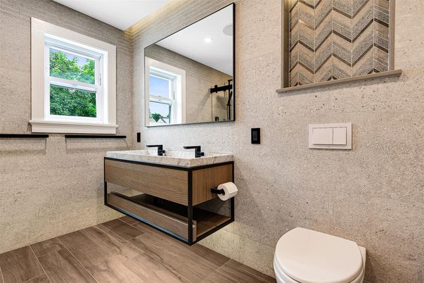 Bathroom, Interior, Recessed Lighting, Wood Texture Flooring