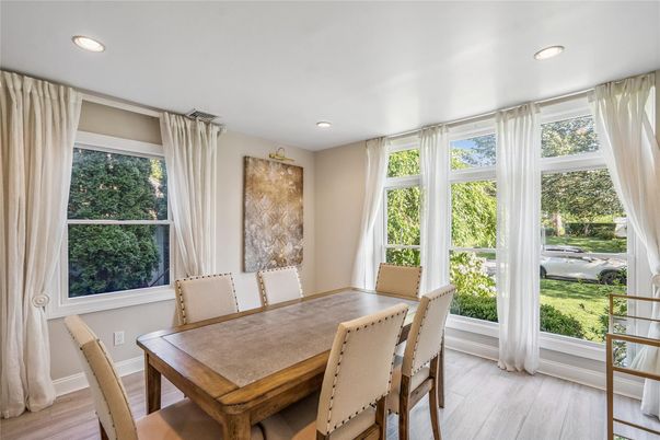 Dining room, Interior, Recessed Lighting, Wood Texture Flooring