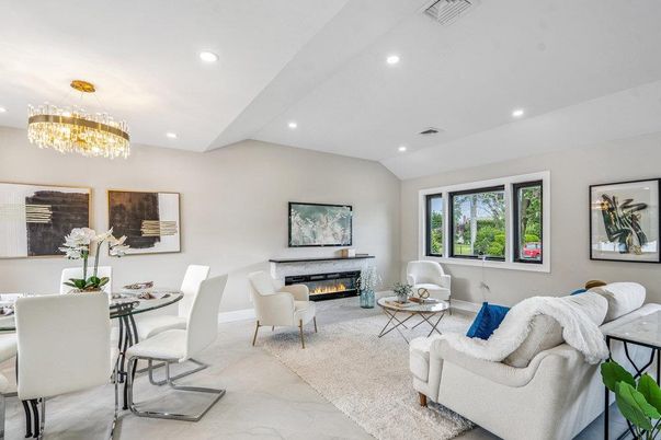 Chandelier, Dining room, Fireplace, Interior, Living room, Marble, Recessed Lighting