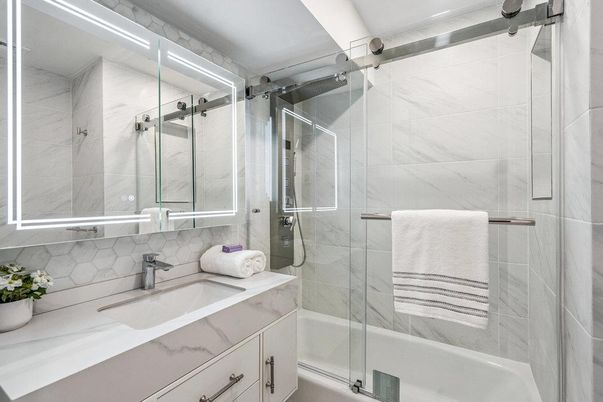 Bathroom, Glass Shower, Interior, Marble Walls