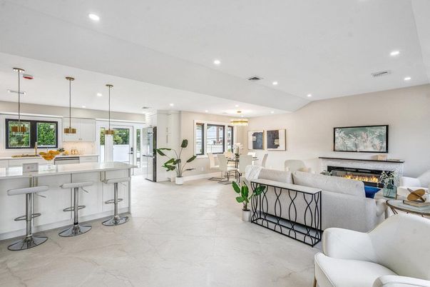 Chandelier, Dining room, Fireplace, Interior, Kitchen, Living room, Marble, Pendant Lights, Recessed Lighting