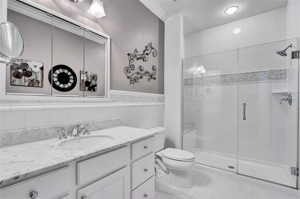 Bathroom, Glass Shower, Interior, Recessed Lighting