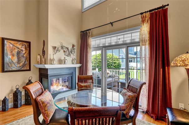 Dining room, Fireplace, Interior, Wood Texture Flooring
