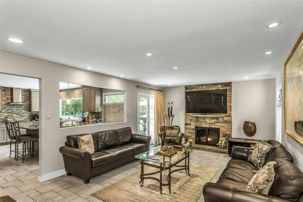 Dining room, Fireplace, Interior, Living room, Recessed Lighting