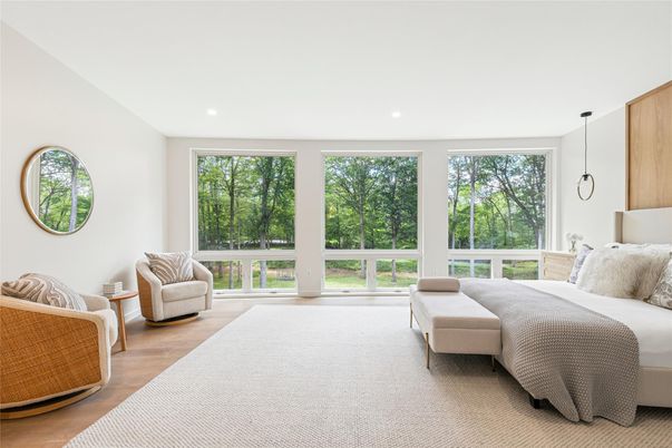 Bedroom, Interior, Pendant Lights, Recessed Lighting, Wood Texture Flooring