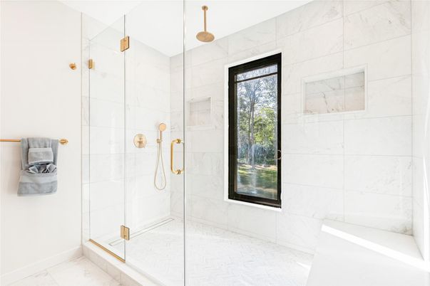 Bathroom, Glass Shower, Interior, Marble, Marble Walls