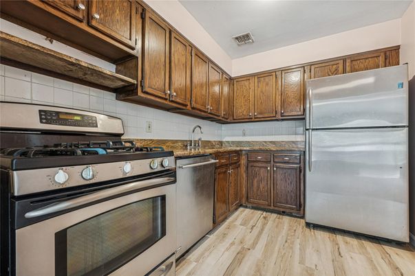 Interior, Kitchen, Stainless Steel Appliances, Wood Texture Flooring