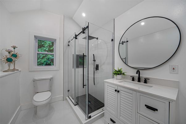 Bathroom, Glass Shower, Interior, Recessed Lighting