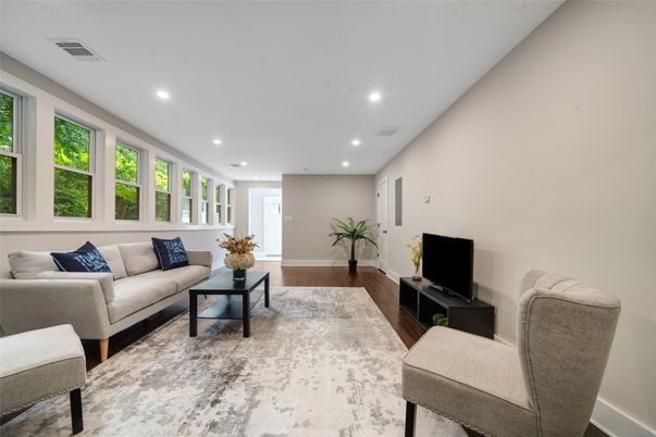 Interior, Living room, Recessed Lighting, Wood Texture Flooring
