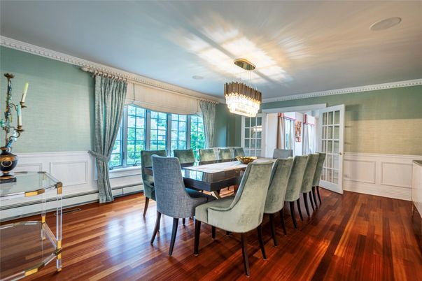 Chandelier, Dining room, Interior, Wood Texture Flooring