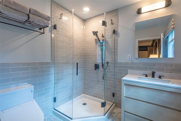 Bathroom, Glass Shower, Interior, Recessed Lighting