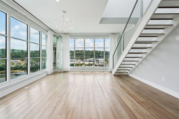 Empty room, Interior, Pendant Lights, Wood Texture Flooring