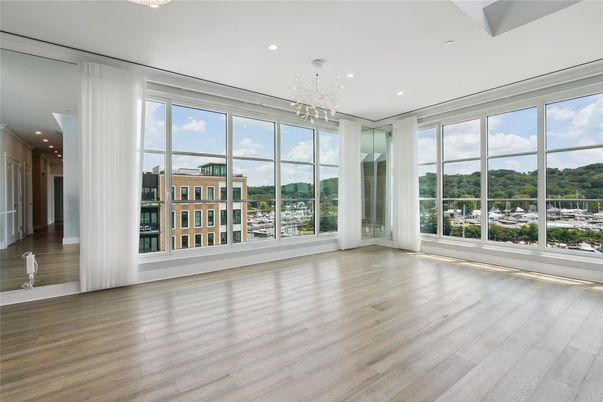 Empty room, Interior, Pendant Lights, Recessed Lighting, Sun Room, Wood Texture Flooring