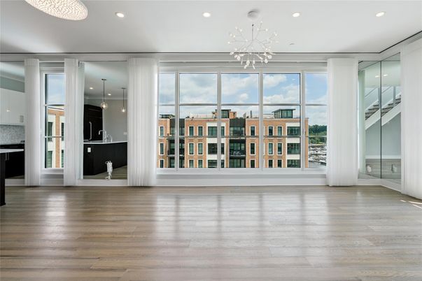 Empty room, Interior, Pendant Lights, Recessed Lighting, Wood Texture Flooring