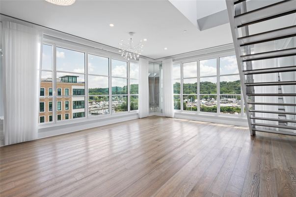 Empty room, Interior, Pendant Lights, Recessed Lighting, Sun Room, Wood Texture Flooring