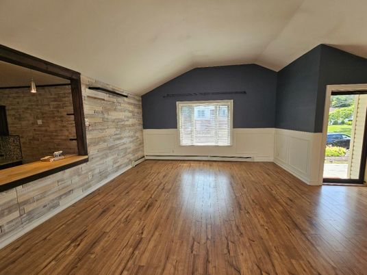 Empty room, Interior, Stone Walls, Wood Texture Flooring