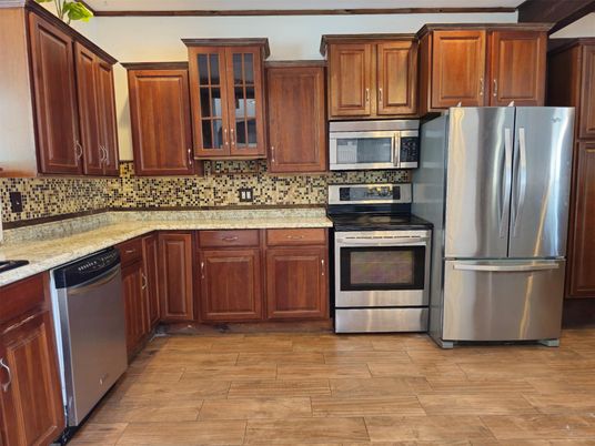 Interior, Kitchen, Stainless Steel Appliances, Wood Texture Flooring
