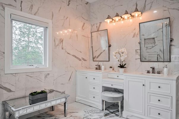 Bathroom, Dual Sink Vanities, Interior, Marble, Marble Walls