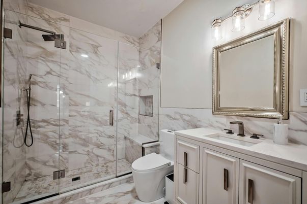 Bathroom, Glass Shower, Interior, Marble, Marble Walls