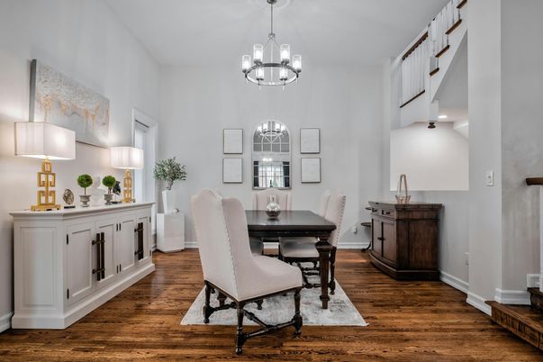 Chandelier, Dining room, Interior, Pendant Lights, Wood Texture Flooring