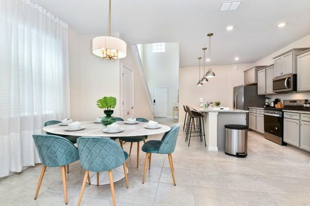 Dining room, Interior, Kitchen, Pendant Lights, Recessed Lighting, Stainless Steel Appliances