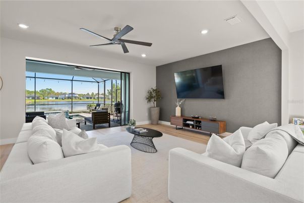 Interior, Living room, Recessed Lighting, Water, Wood Texture Flooring