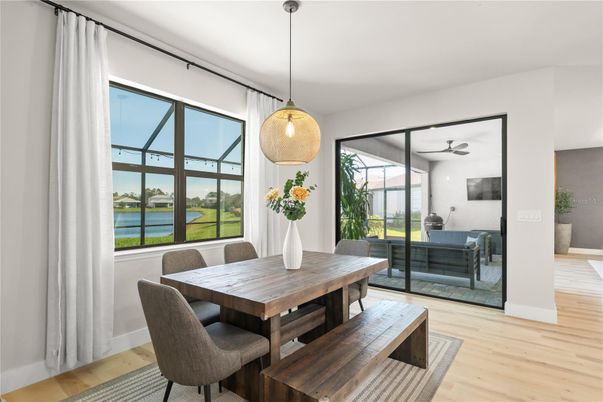 Dining room, Interior, Living room, Pendant Lights, Water, Wood Texture Flooring