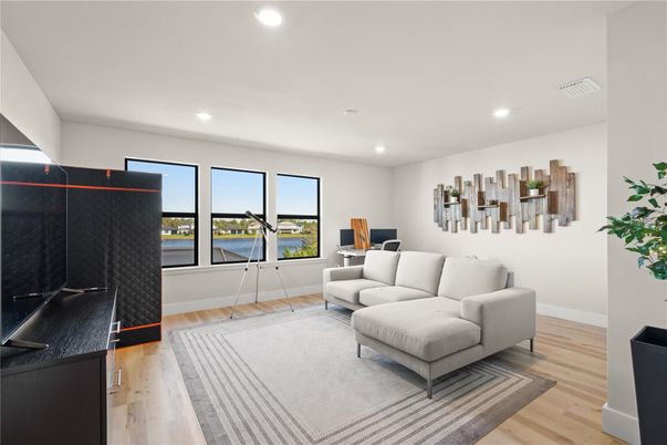 Interior, Living room, Recessed Lighting, Water, Wood Texture Flooring