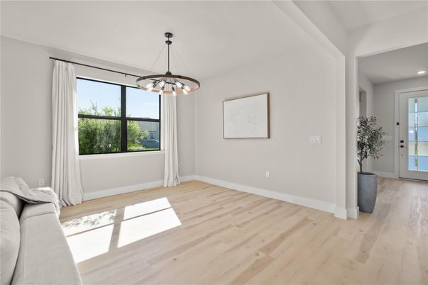 Empty room, Interior, Pendant Lights, Recessed Lighting, Wood Texture Flooring
