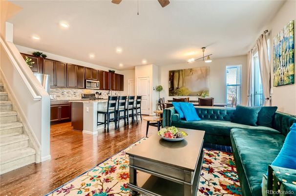 Dining room, Interior, Kitchen, Living room, Recessed Lighting, Wood Texture Flooring
