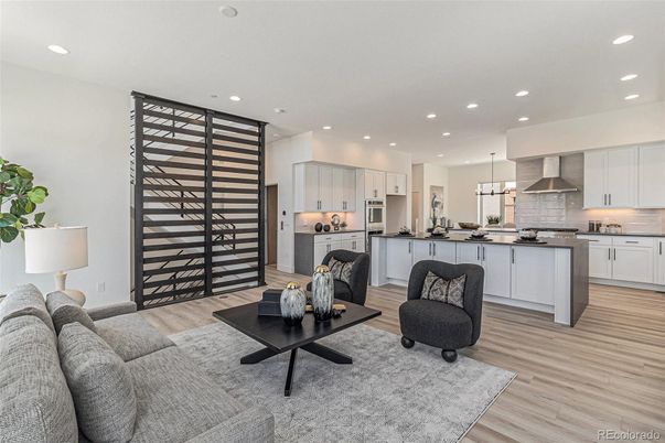 Interior, Kitchen, Living room, Pendant Lights, Recessed Lighting, Stainless Steel Appliances, Wood Texture Flooring