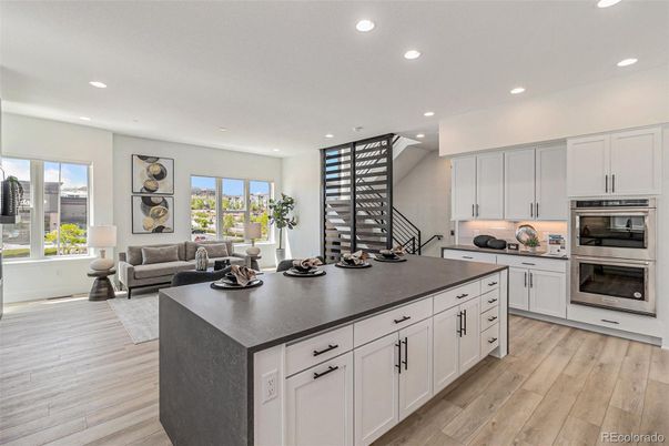 Interior, Kitchen, Living room, Recessed Lighting, Stainless Steel Appliances, Wood Texture Flooring
