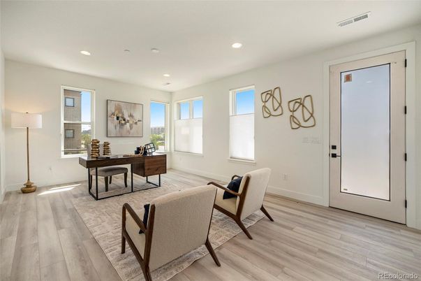 Home Office, Interior, Recessed Lighting, Wood Texture Flooring