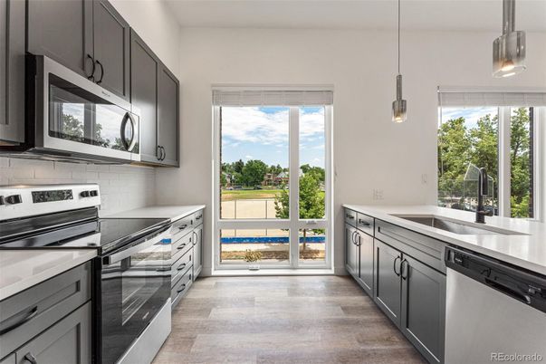 Interior, Kitchen, Pendant Lights, Stainless Steel Appliances, Wood Texture Flooring