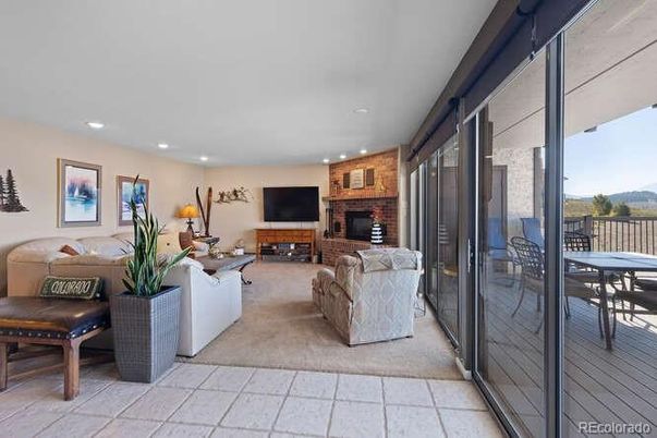 Fireplace, Interior, Living room, Recessed Lighting, Stone Walls