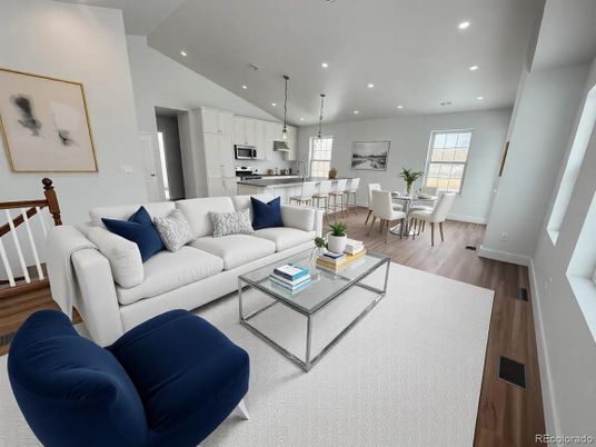 Dining room, Interior, Kitchen, Living room, Pendant Lights, Recessed Lighting, Stainless Steel Appliances, Wood Texture Flooring