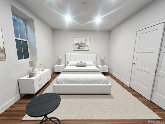 Bedroom, Interior, Recessed Lighting, Wood Texture Flooring