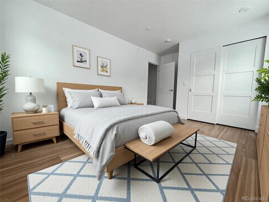 Bedroom, Interior, Recessed Lighting, Wood Texture Flooring