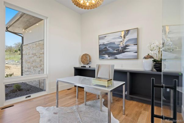 Home Office, Interior, Recessed Lighting, Wood Texture Flooring